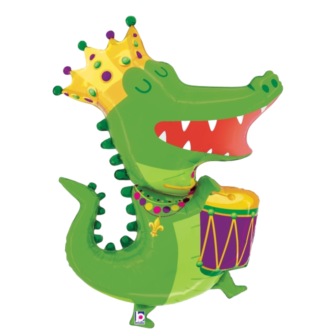 37" Betallic Mardi Gras Party Gator Foil Balloon