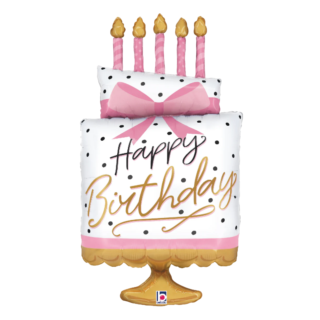35" Betallic Pink Bow Birthday Cake Foil Balloon
