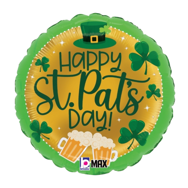 18" St. Pat's Beer & Shamrocks Foil Balloon (P26) | Buy 5 Or More Save 20%