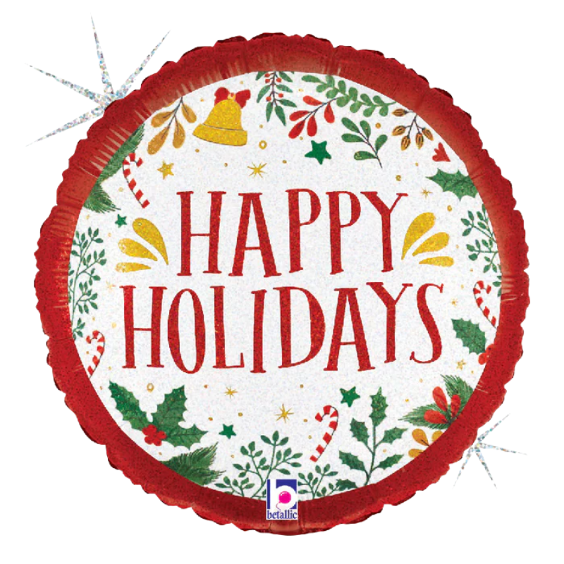 18" Betallic Classic Holiday Holly Holographic Foil Balloon | Buy 5 Or More, Save 20%
