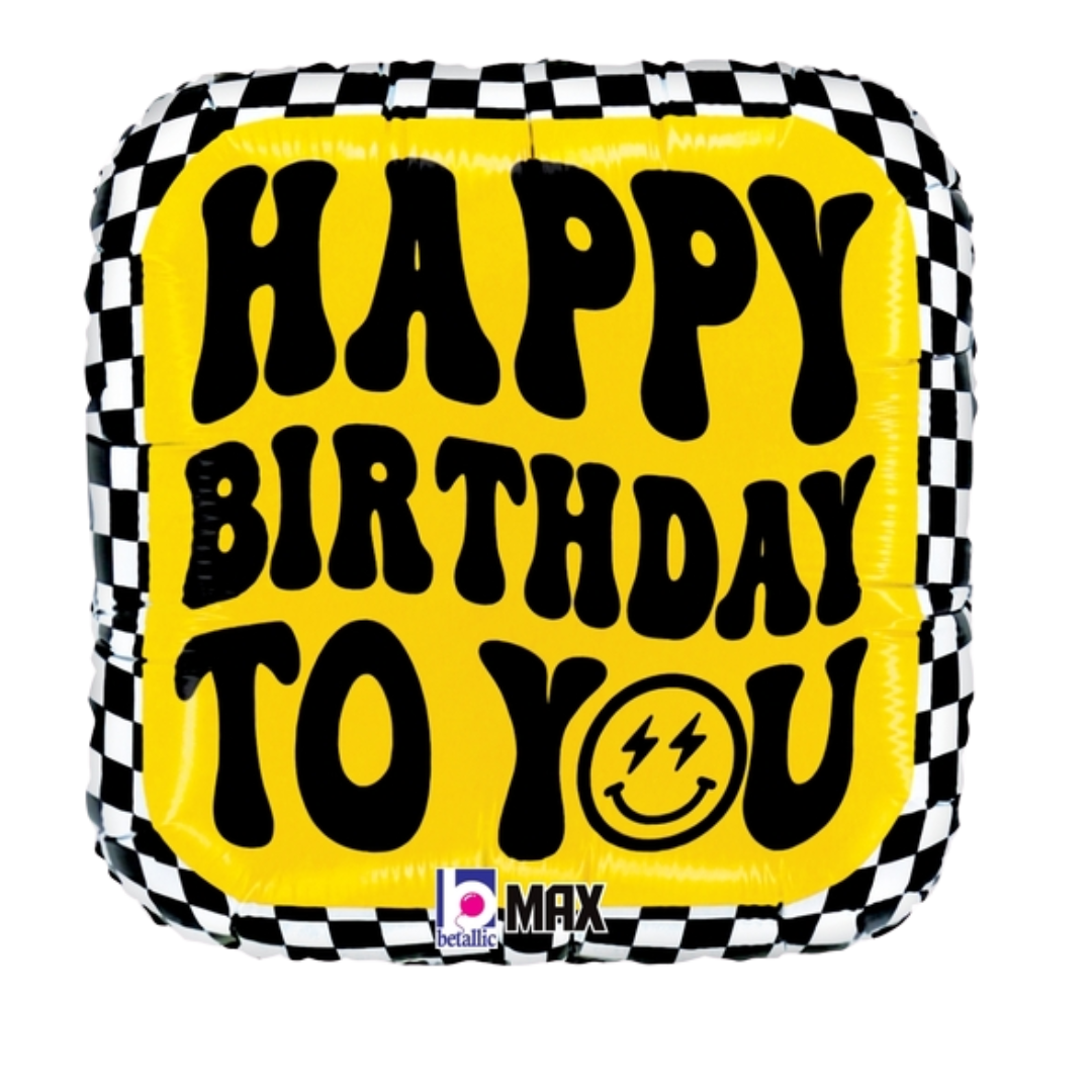 18" Betallic Smiley Checkerboard Birthday Foil Balloon | Buy 5 or More Save 20%