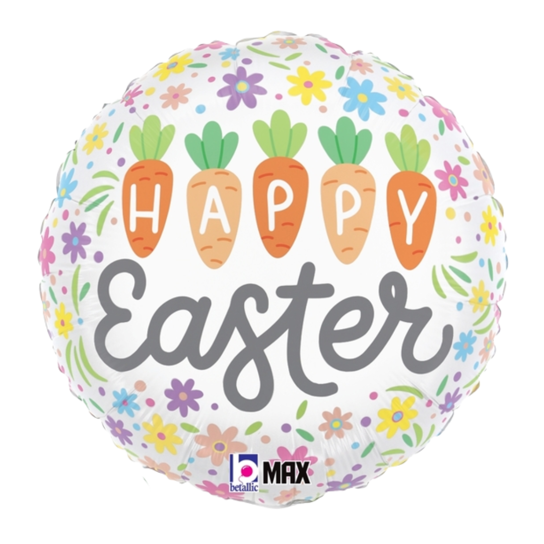 18" Betallic Happy Easter Carrots Foil Balloon | Buy 5 Or More Save 20%