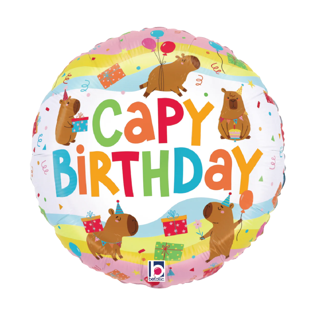 18" Betallic Capybara Birthday Foil Balloon | Buy 5 Or More Save 20%