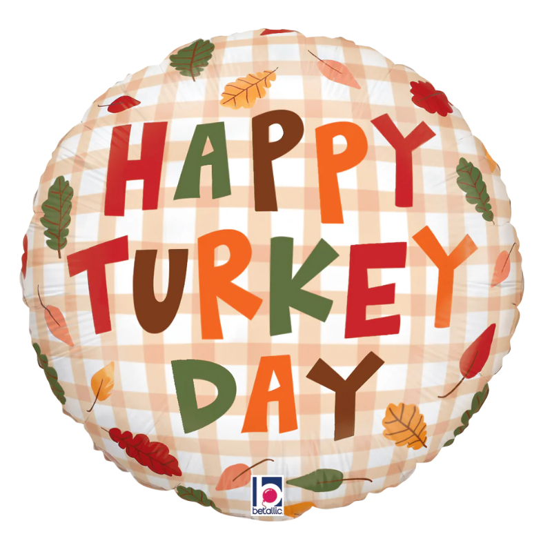 18" Betallic Turkey Day Plaid Foil Balloon | Buy 5 Or More, Save 20%