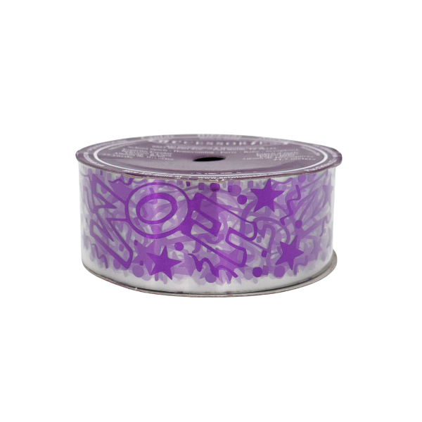 #9 ACI Purple Clear Printed Homecoming Confetti Ribbon - 1 7/8" Wide x 27 Yards Long | 1 Spool