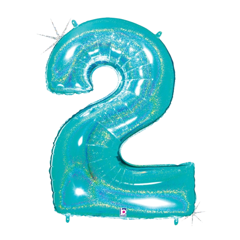 34" Betallic Robin's Egg Blue Number Megalloons Holographic Foil Balloon | Numbers 0-9