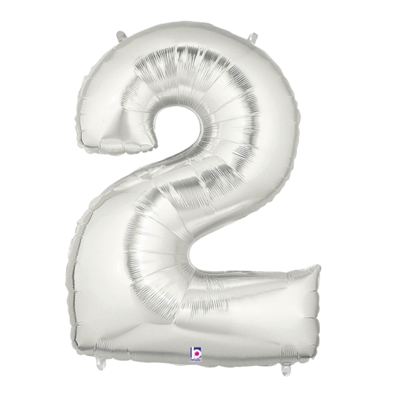 34" Betallic Silver Number Megaloons Foil Balloon | Numbers 0-9