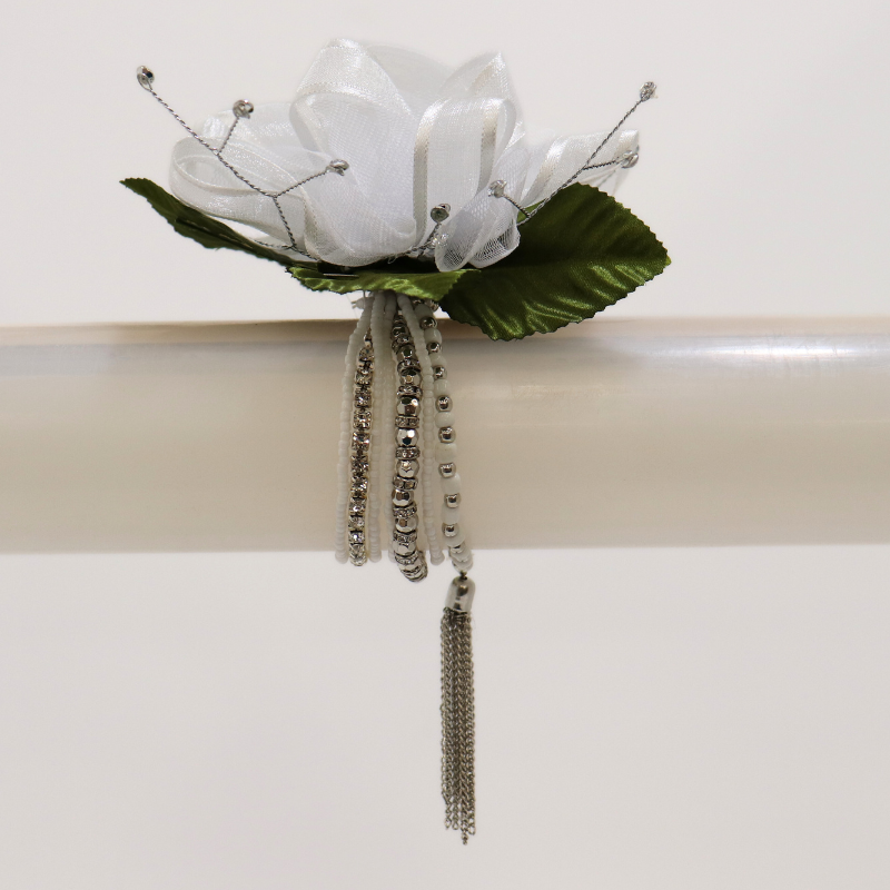 Pre-Made White Passion Gemstone With Tassel Wristlet Corsage Kit | 1 Count - Just Add Flowers!