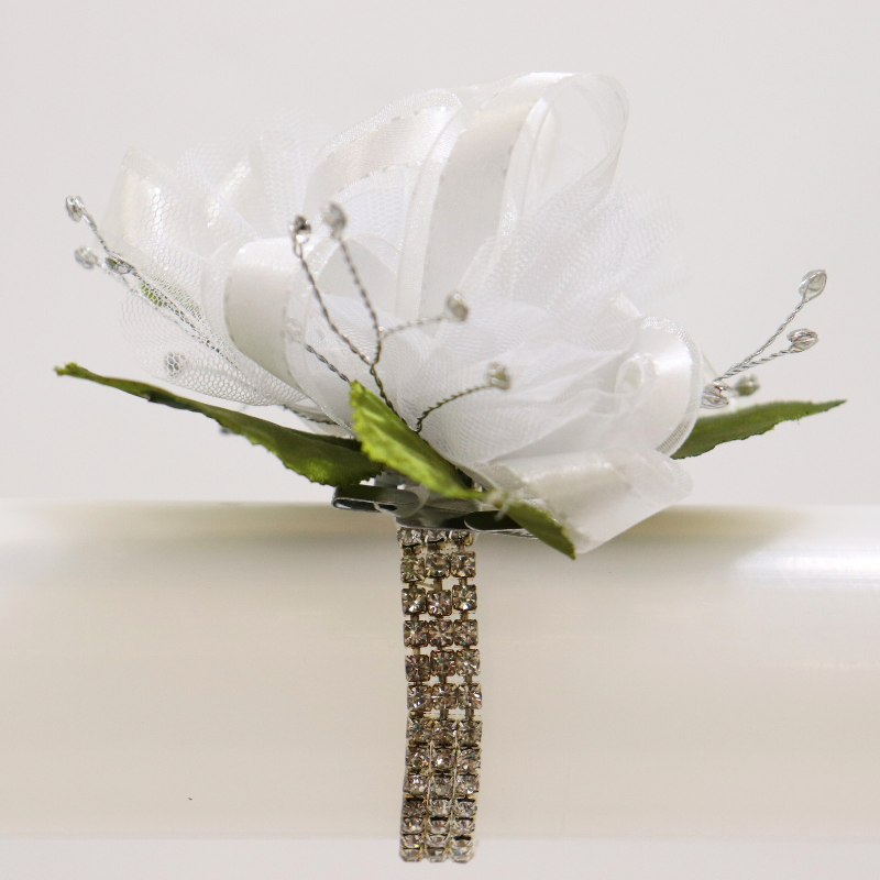 Pre-Made White Ribbon Gemstone Wristlet Corsage Kit | 1 Count - Just Add Flowers!
