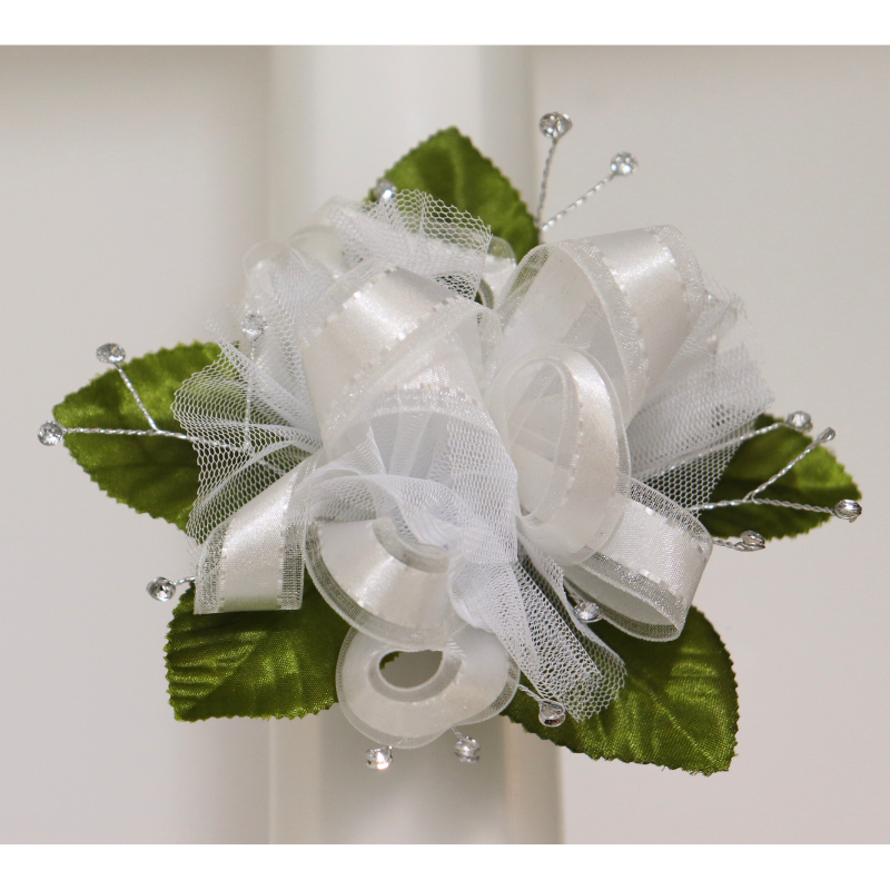 Pre-Made White Ribbon Gemstone Wristlet Corsage Kit | 1 Count - Just Add Flowers!