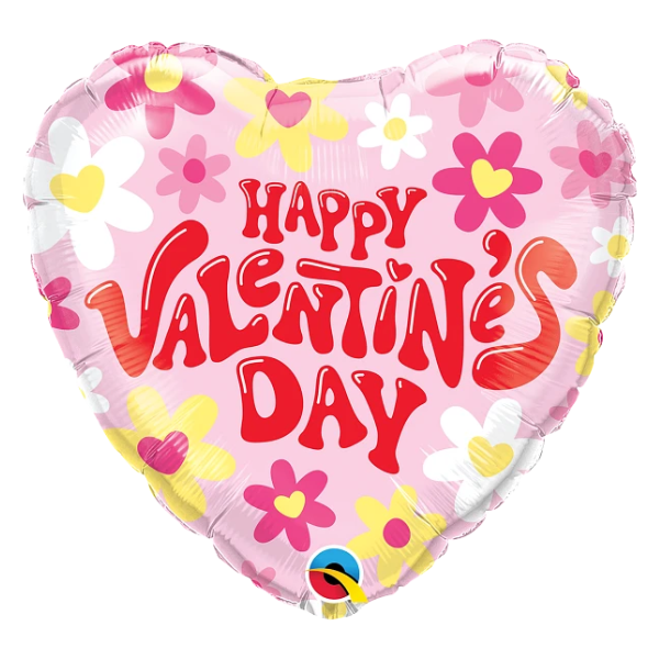 18" Valentine's Groovy Daisies Heart Foil Balloon (P3) | But 5 Or More Save 20%