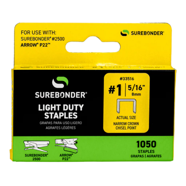 5/16" Surebonder Light Duty Staples For #2500 Staple Gun | 1,050 Staples