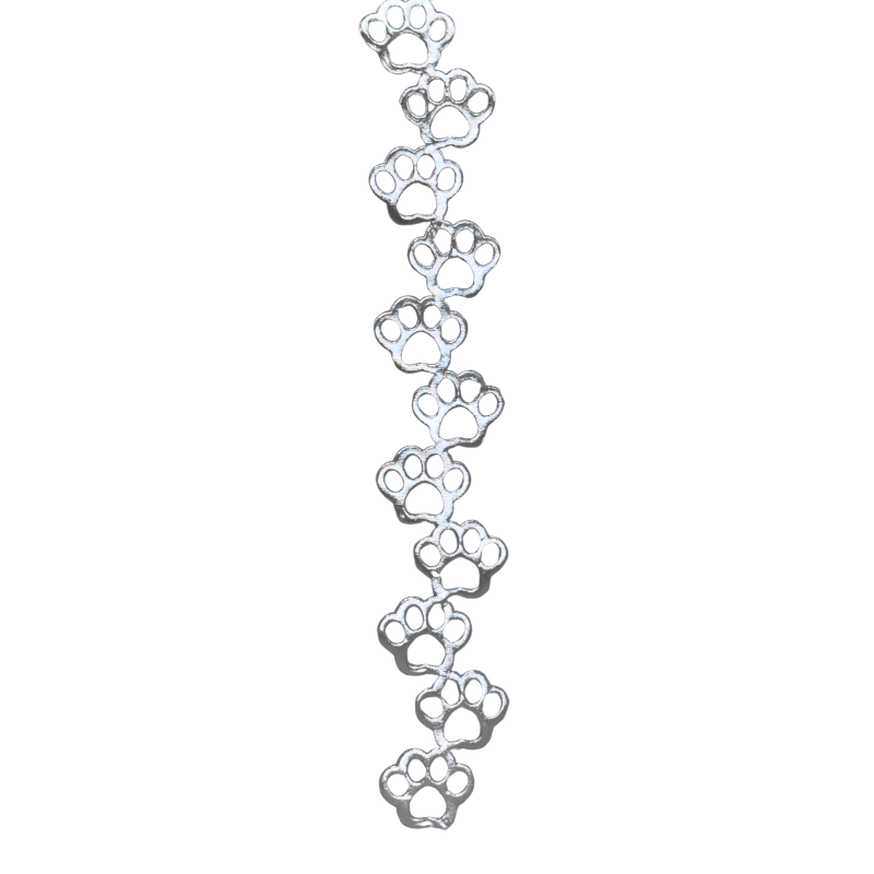 2" Silver Metallic Paw Print Die Cut Ribbon Garland - 2" Wide x 36" Long | 1 Count