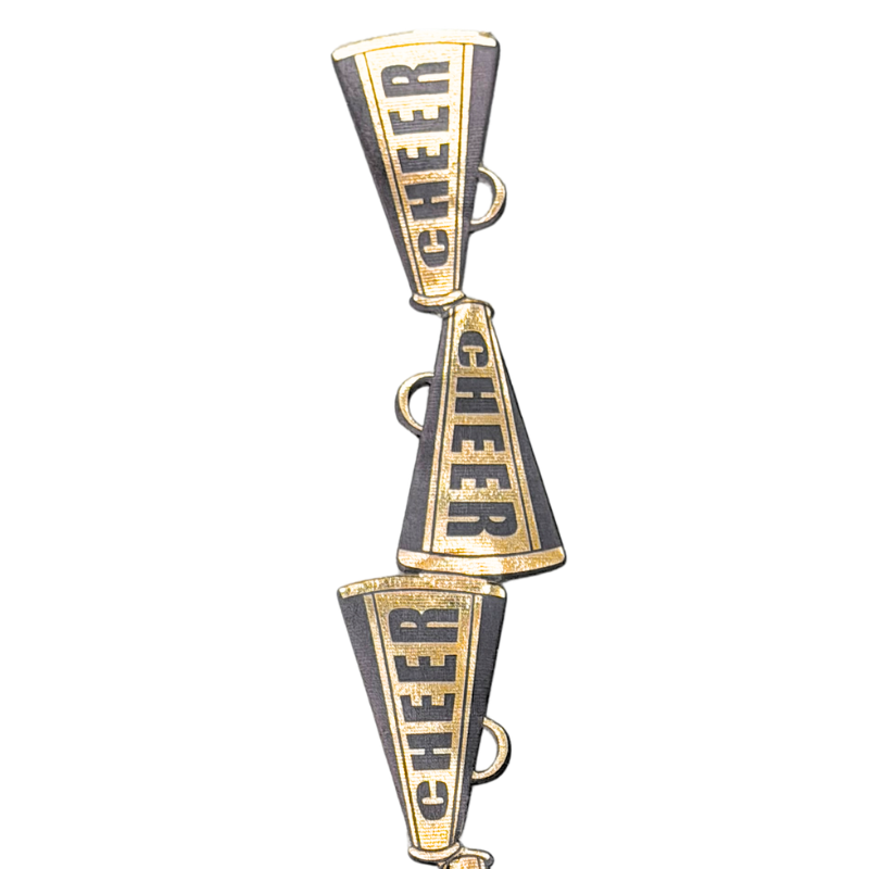 2" Gold Metallic Cheers Megaphone Die Cut Ribbon Garland - 2" Wide x 36" Long | 1 Count