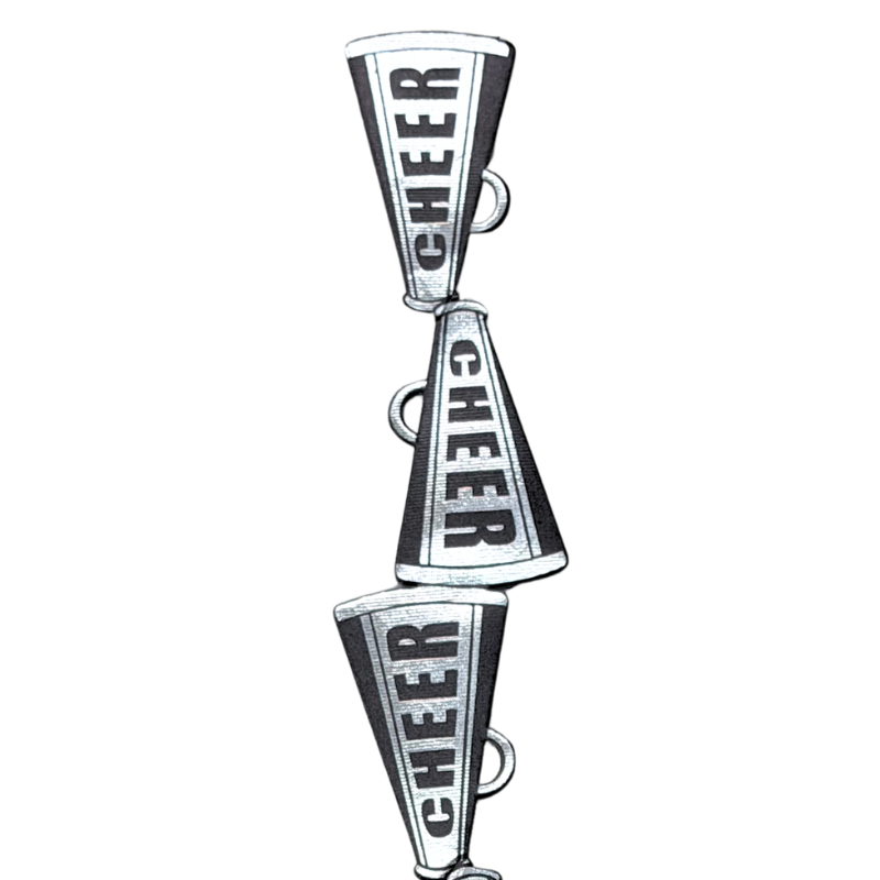 2" Silver Metallic Cheers Megaphone Die Cut Ribbon Garland - 2" Wide x 36" Long | 1 Count