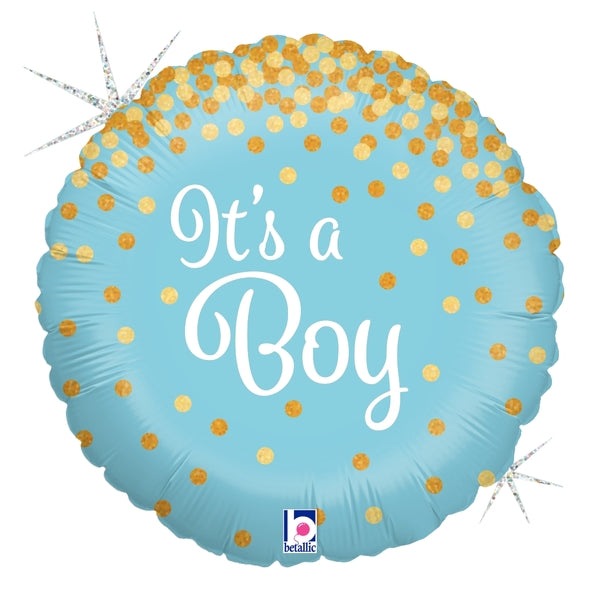 18" Blue Glittering It's A Boy Holographic Foil Balloon | Buy 5 Or More Save 20%