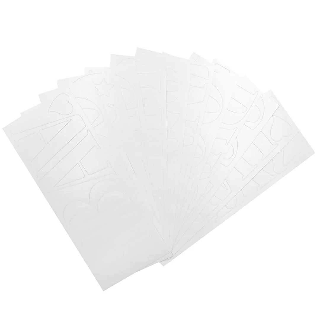 Pouf White ELEGANT Letters Removable Adhesive Vinyl Stickers | 12 Sheets