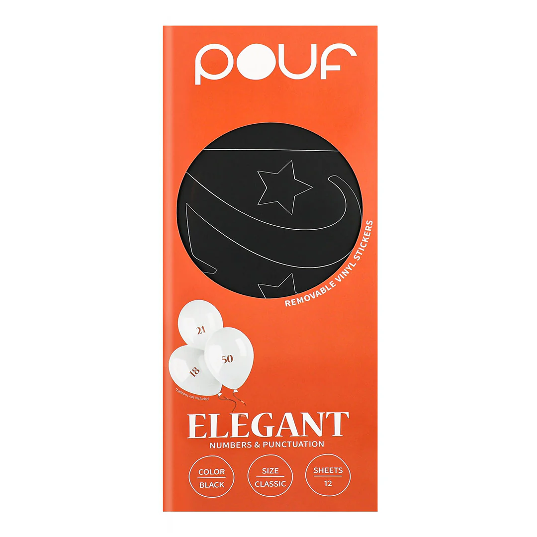 Pouf Black ELEGANT Numbers Removable Adhesive Vinyl Stickers | 12 Sheets