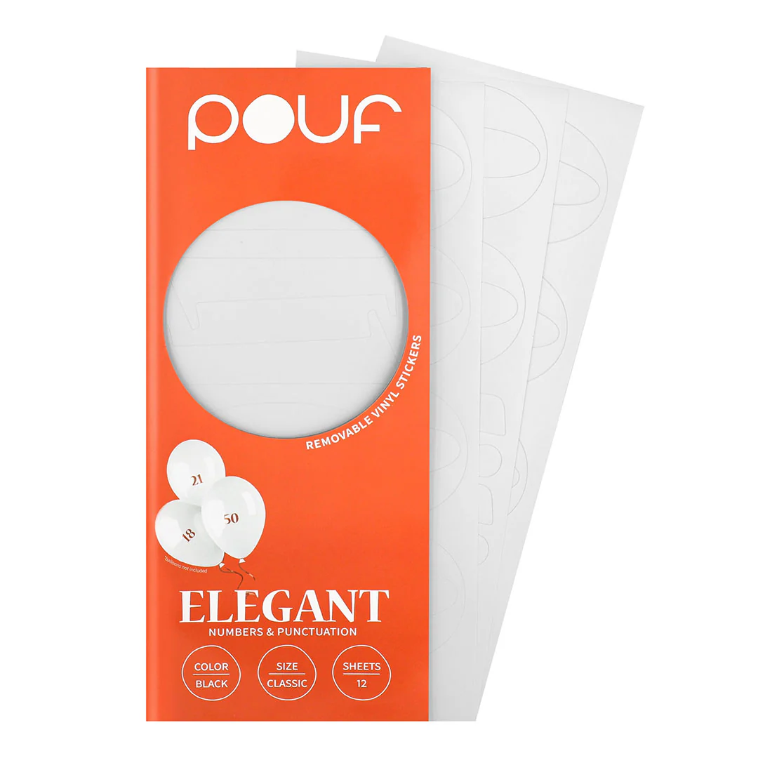 Pouf White ELEGANT Numbers Removable Adhesive Vinyl Stickers | 12 Sheets