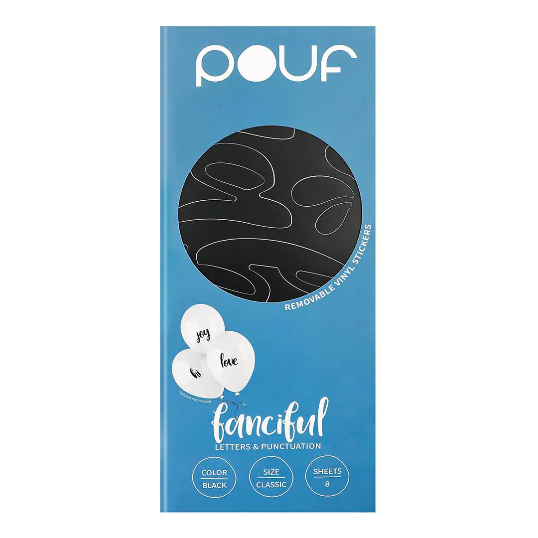 Pouf Black FANCIFUL Letters Removable Adhesive Vinyl Stickers | 8 Sheets