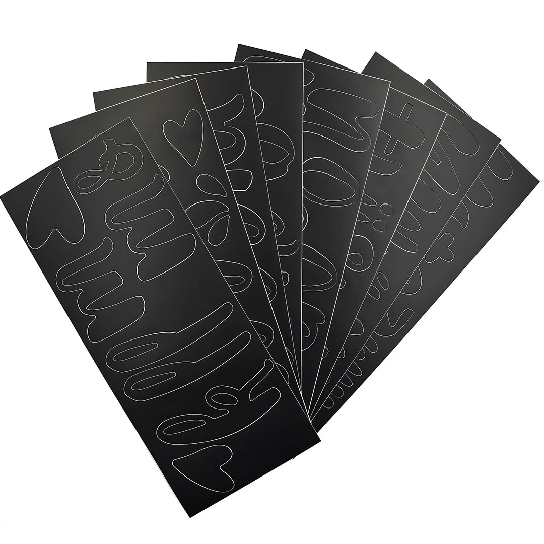 Pouf Black FANCIFUL Letters Removable Adhesive Vinyl Stickers | 8 Sheets