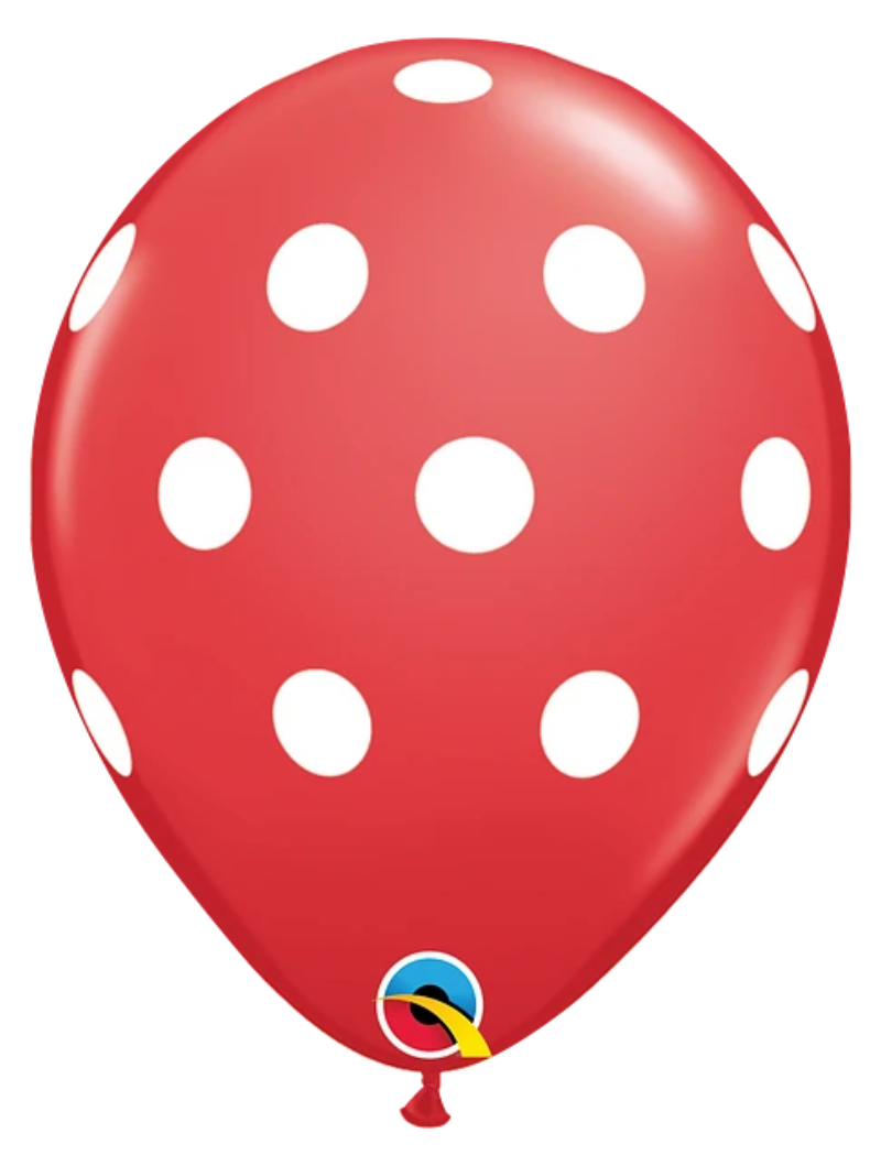 11" Qualatex Red & White Big Polka Dots Latex Balloons | 50 Count