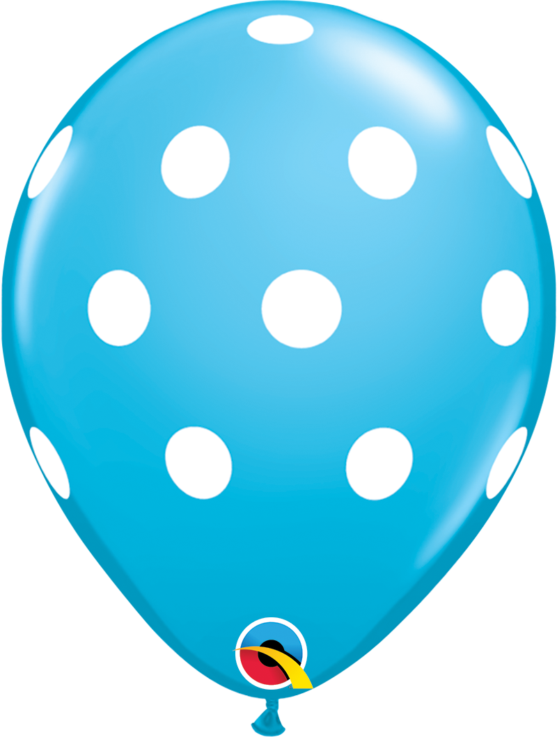 11" Qualatex Robin's Egg Blue & White Big Polka Dots Latex Balloons | 50 Count