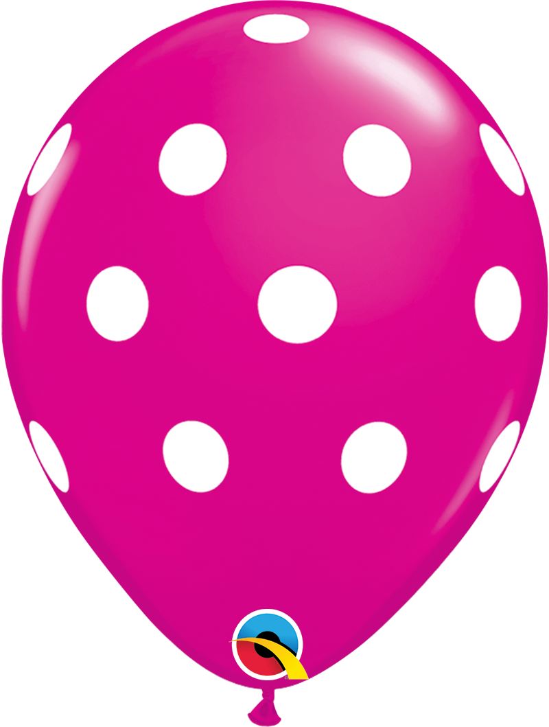 11" Qualatex Wild Berry & White Big Polka Dots Latex Balloons | 50 Count
