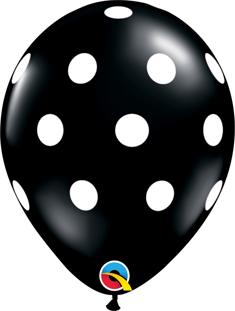 11" Qualatex Onyx Black & White Big Polka Dots Latex Balloons | 50 Count