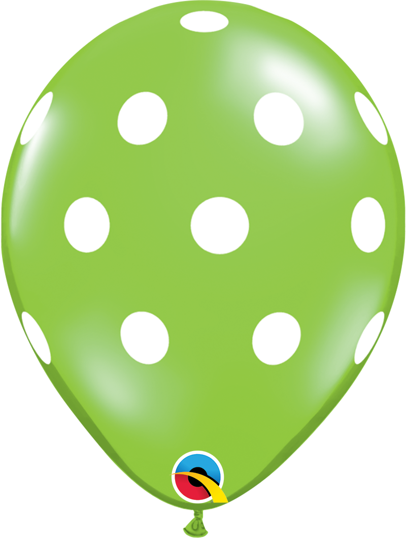 11" Qualatex Lime Green & White Big Polka Dots Latex Balloons | 50 Count