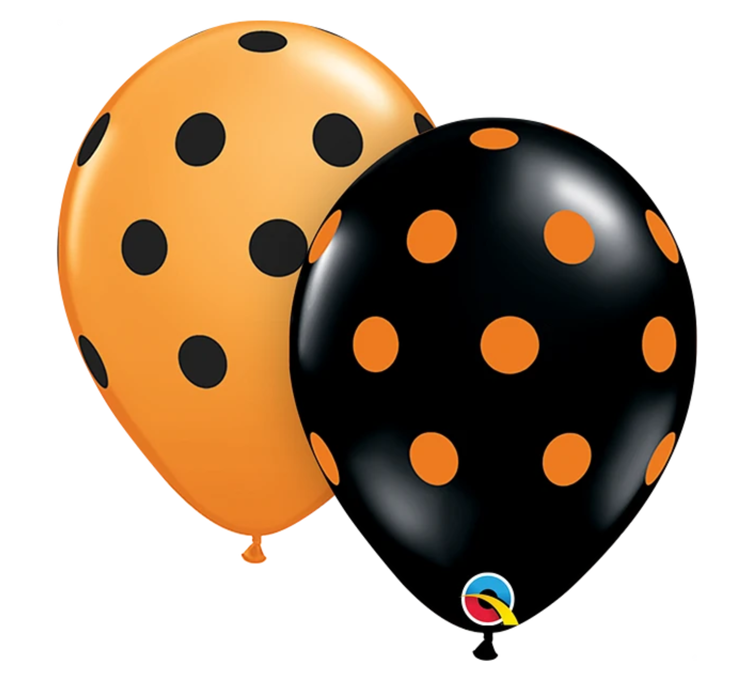 11" Qualatex Black and Orange Polka Dots Assortment Latex Balloons | 50 Count