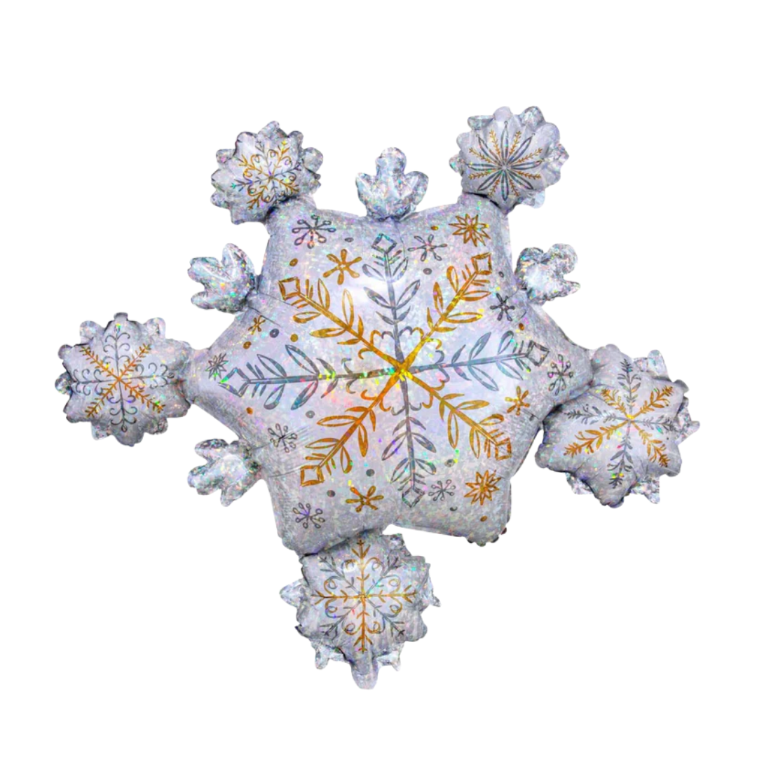 32" Anagram Gold & Silver Snowflake Cluster Holographic Super Shape Foil Balloon
