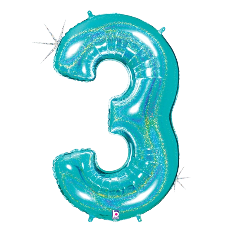 34" Betallic Robin's Egg Blue Number Megalloons Holographic Foil Balloon | Numbers 0-9