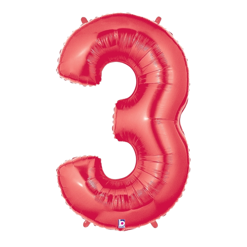 34" Betallic Red Number Megaloons Foil Balloon | Numbers 0-9