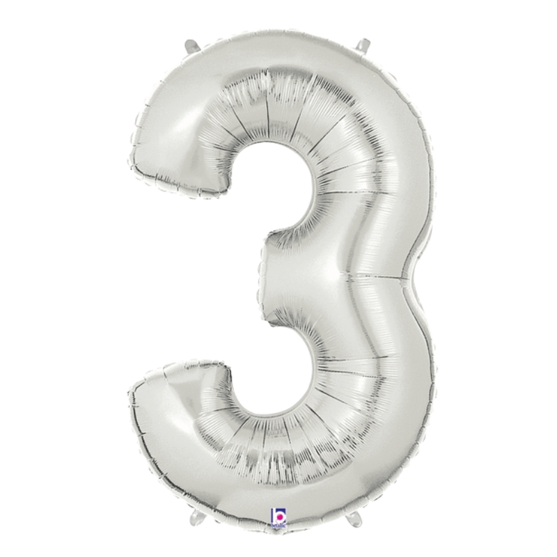 34" Betallic Silver Number Megaloons Foil Balloon | Numbers 0-9