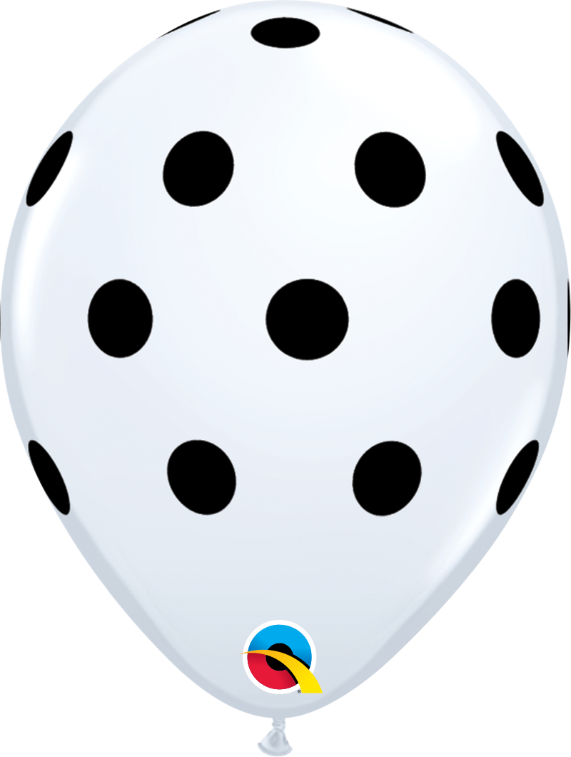 11" Qualatex White & Black Big Polka Dots Latex Balloons | 50 Count