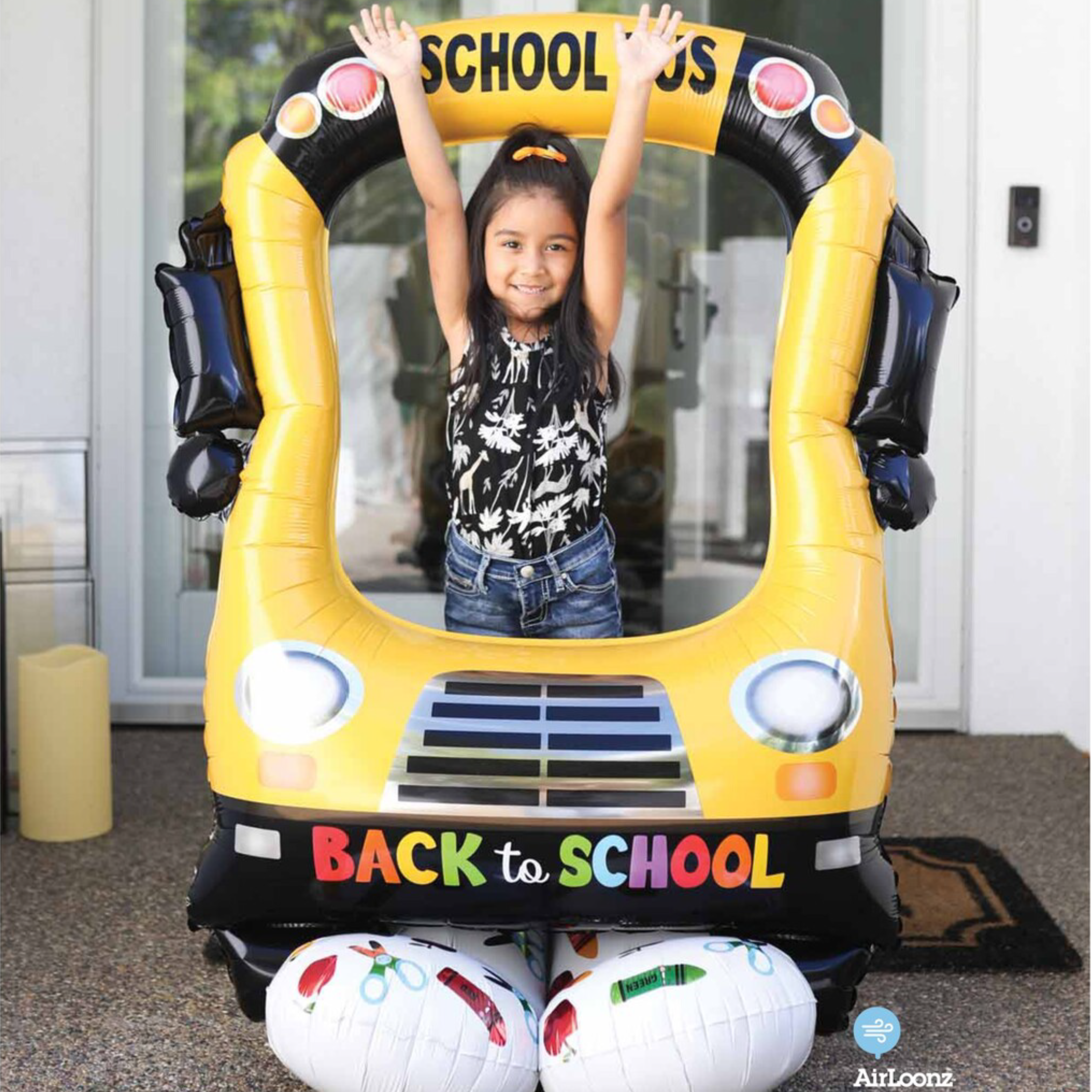 56" Selfie School Bus Frame Foil Airloonz Balloon (P37) | Stands Over 4 Feet Tall - No Helium Required!