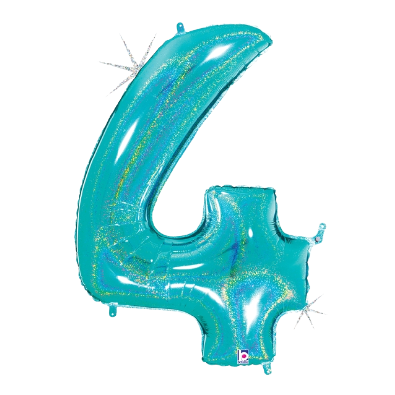 34" Betallic Robin's Egg Blue Number Megalloons Holographic Foil Balloon | Numbers 0-9
