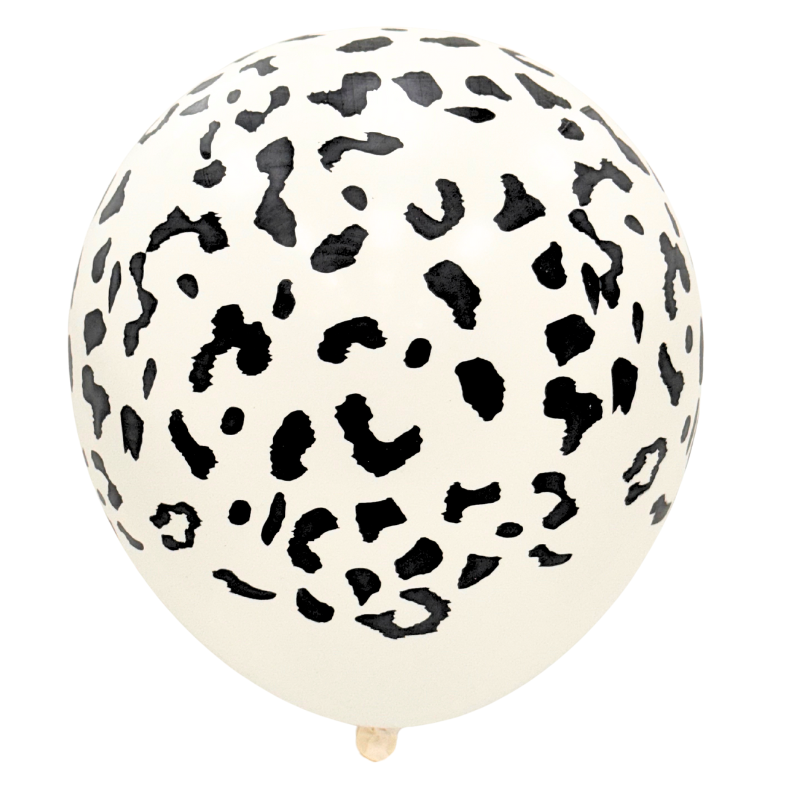 12" Elitex White/Black Leopard Print Round Latex Balloons | 10 Count