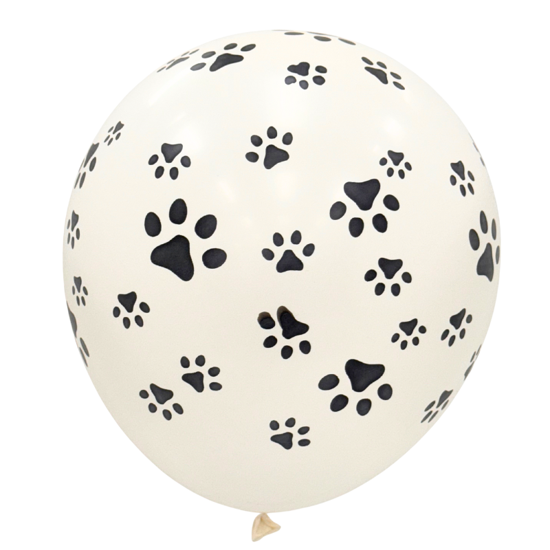 12" Elitex White/Black Paw Dog Printed Round Latex Balloons | 10 Count