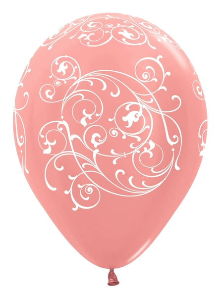 5" Sempertex Rose Gold Filigree Latex Balloons | 100 Count-  Dropship (Shipped By Betallic)