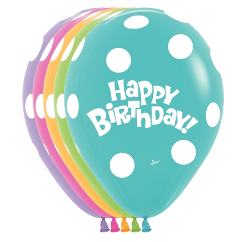 11" Polka Dot Birthday Sempertex Latex Balloons | 50 Count - (Dropship By Betallic)