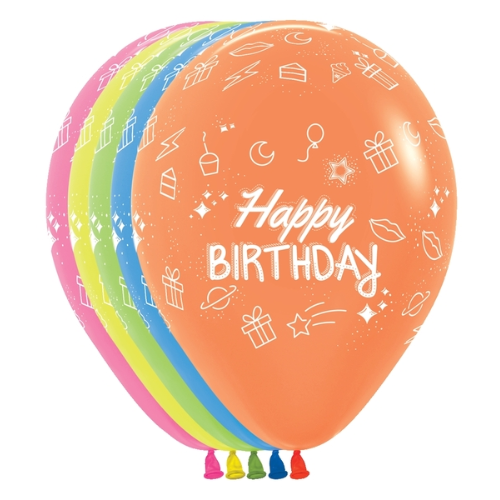 11" Happy Birthday Neon Party Sempertex Latex Balloons | 50 Count-  Dropship (Shipped By Betallic)