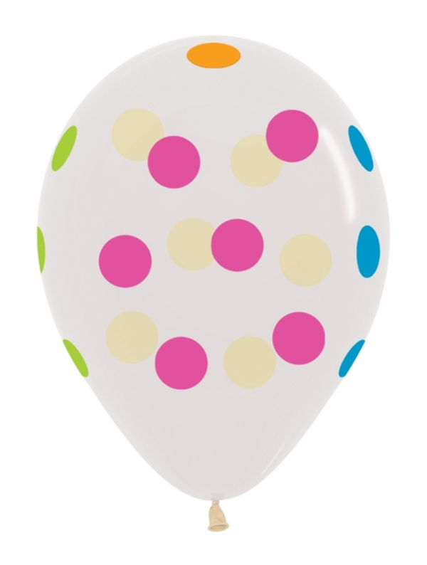 11" Sempertex Multi Polka Dot Crystal Clear Latex Balloons | 50 Count
