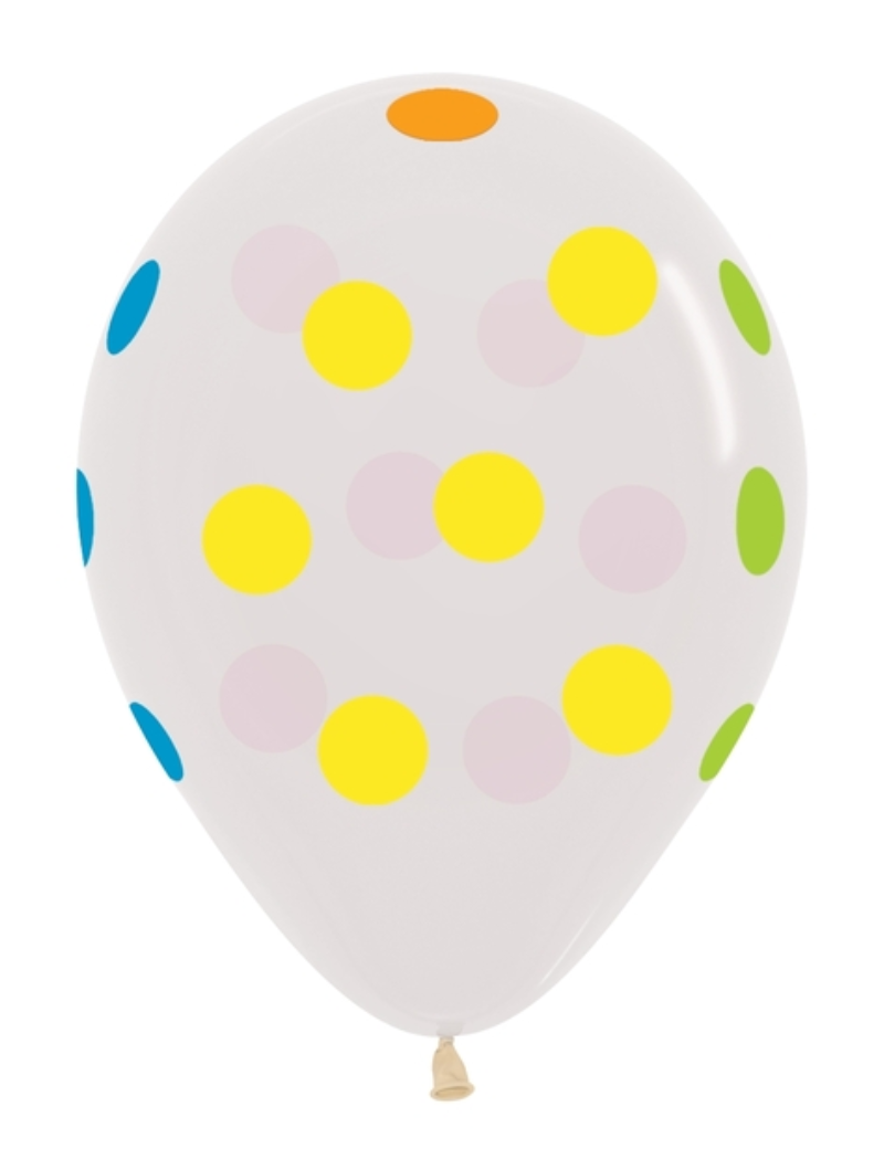 11" Sempertex Multi Polka Dot Crystal Clear Latex Balloons | 50 Count