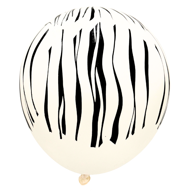 12" Elitex White/Black Zebra Print Round Latex Balloons | 10 Count