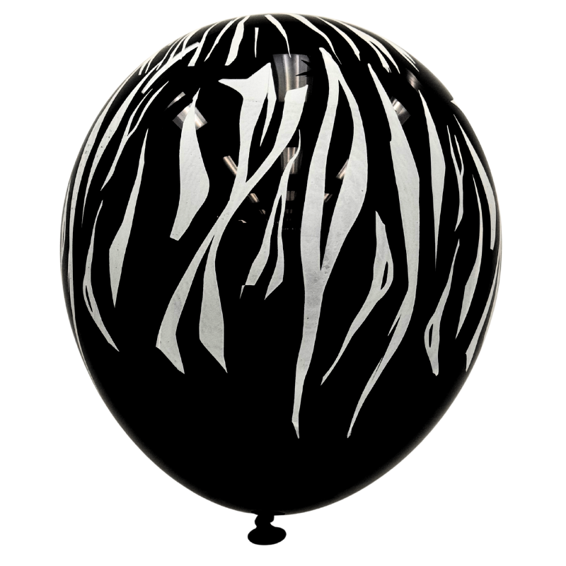 12" Elitex Black/Silver Tiger Printed Round Latex Balloons | 10 Count