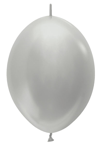 12" Sempertex Metallic Silver Link-O-Loon Latex Balloons | 50 Count