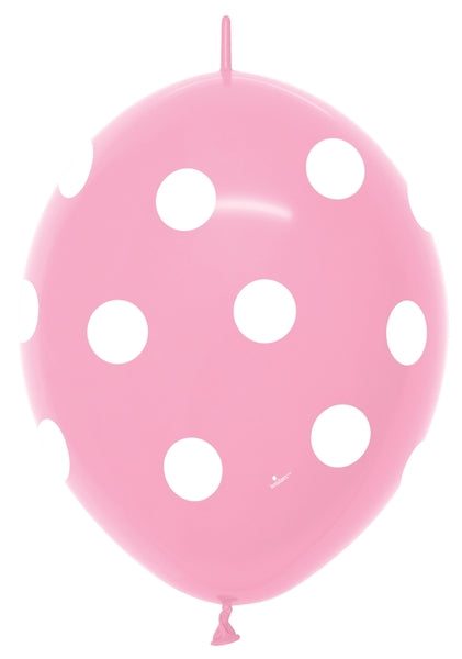 12" Sempertex Fashion Bubble Gum Pink Polka Dots Link-O-Loon Latex Balloons | 50 Count
