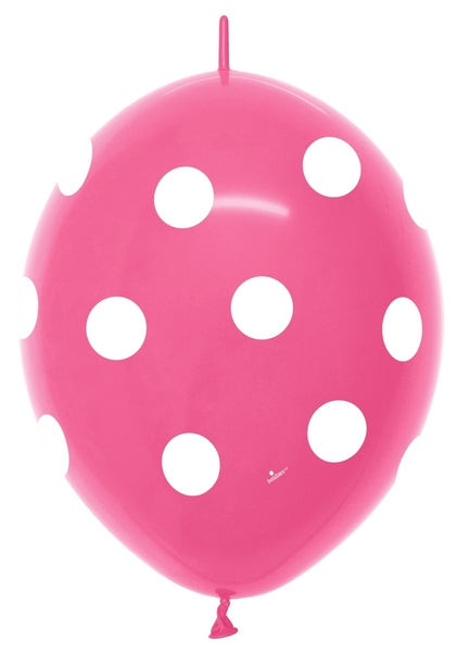12" Sempertex Deluxe Fuchsia Polka Dots Link-O-Loon Latex Balloons | 50 Count